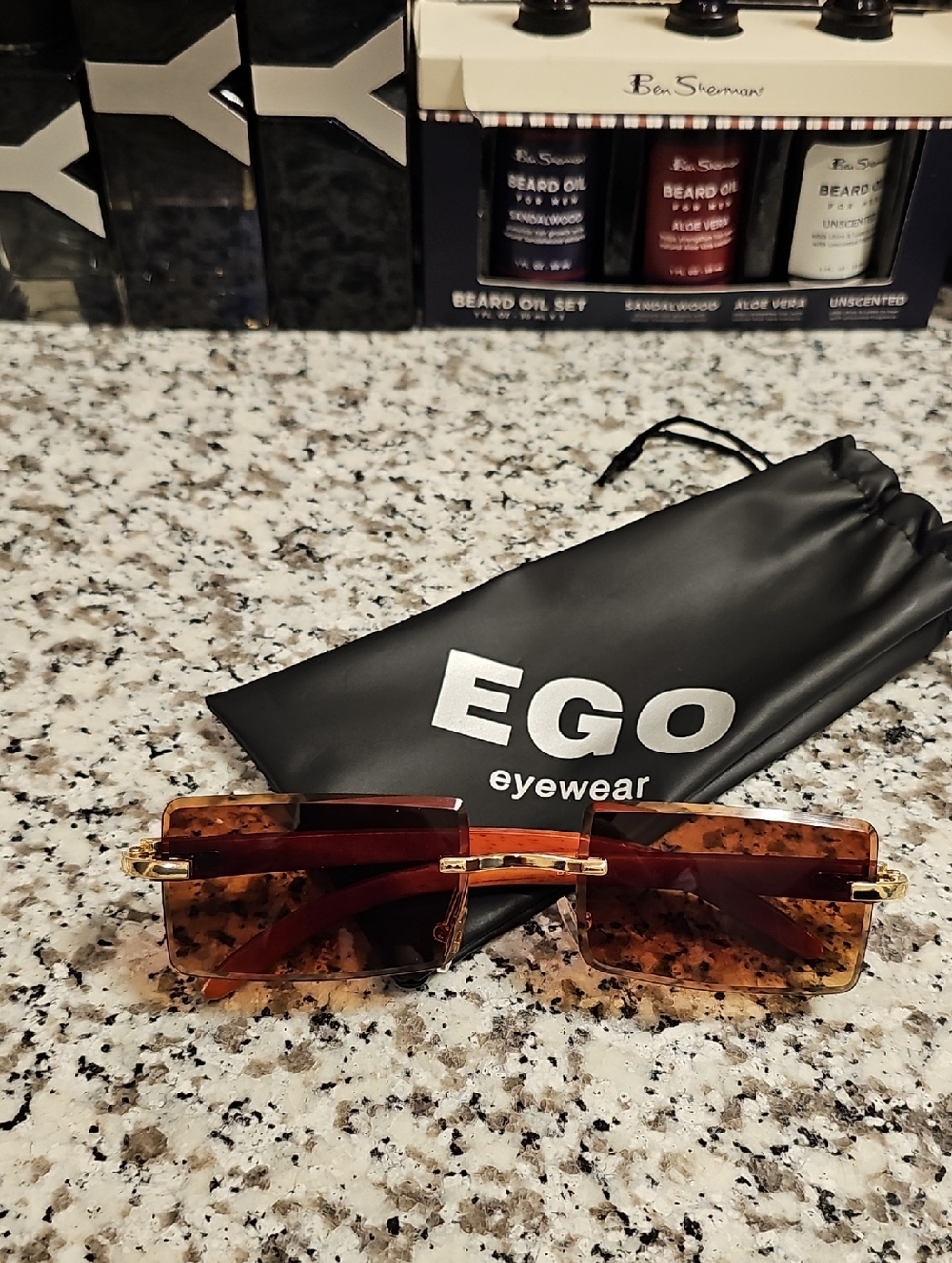 EGO Brown Tortoiseshell Rimless Sunglasses with Gold Accents
